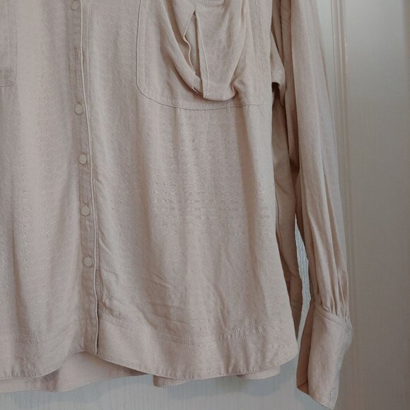 Free People Erin's Oversize Button Shirt Boho Romantic Oatmeal L Silky - Picture 6 of 13